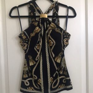 Vintage Cache Nautical navy print halter top sz S
